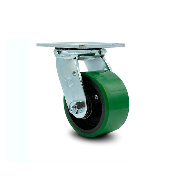 4 Inch Green Poly on Cast Iron Swivel Caster with Roller Bearing and Swivel Lock